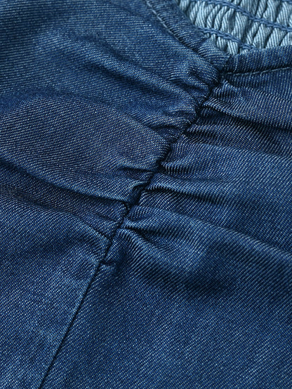 Ajur Büzgülü Hırka Ve Denim Spagetti Askılı İki Parça Takım