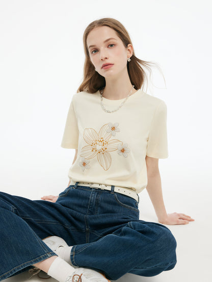 Çiçek Desenli Kadın Örgü T-Shirt