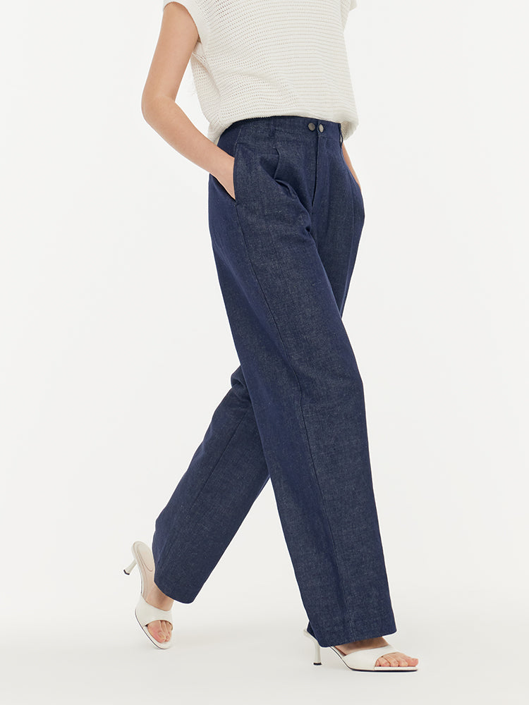 Denim Ayarlanabilir Bel Kadın Düz Paça Kot