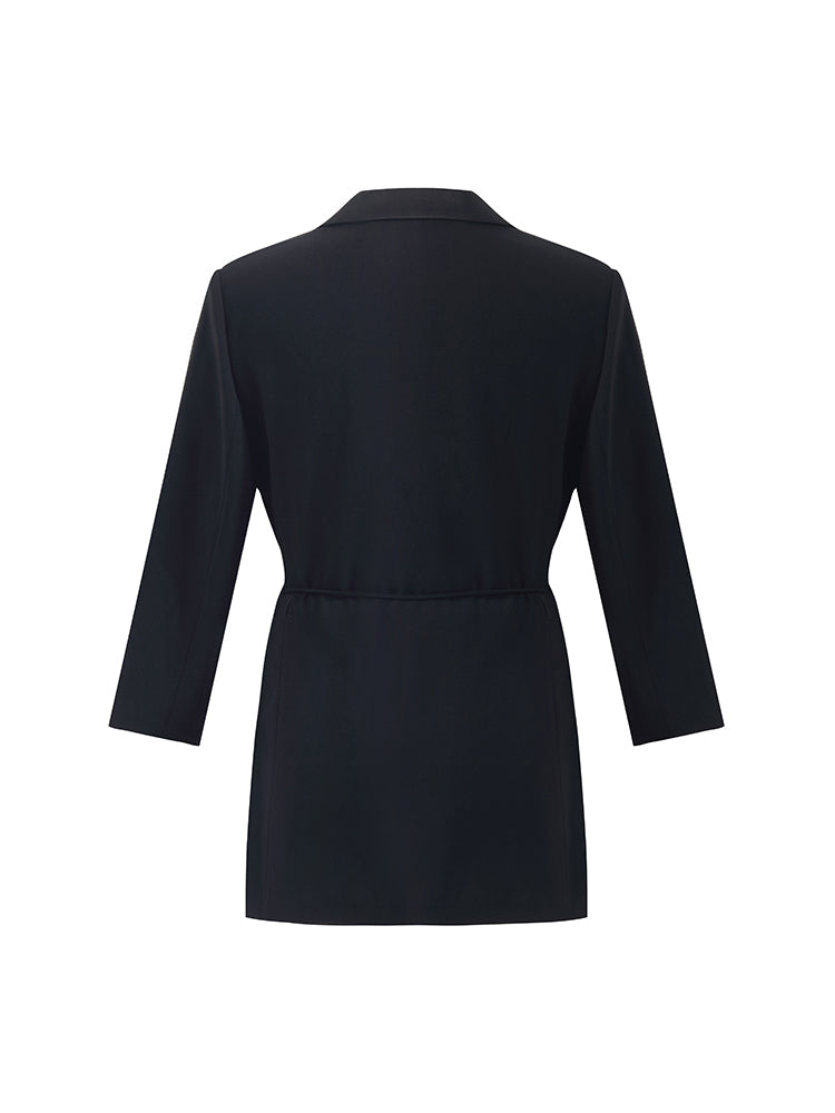 Triasetat 3/4 Kollu İpli Kemerli Kadın Blazer