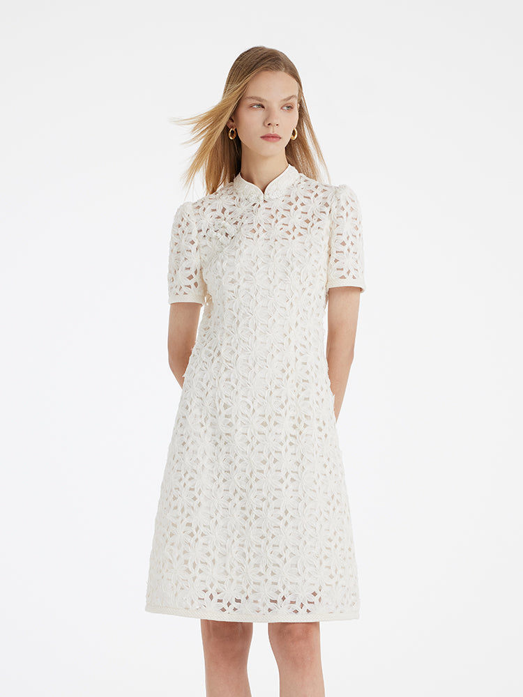 Ajur Hakim Yaka Kadın Qipao Mini Elbise