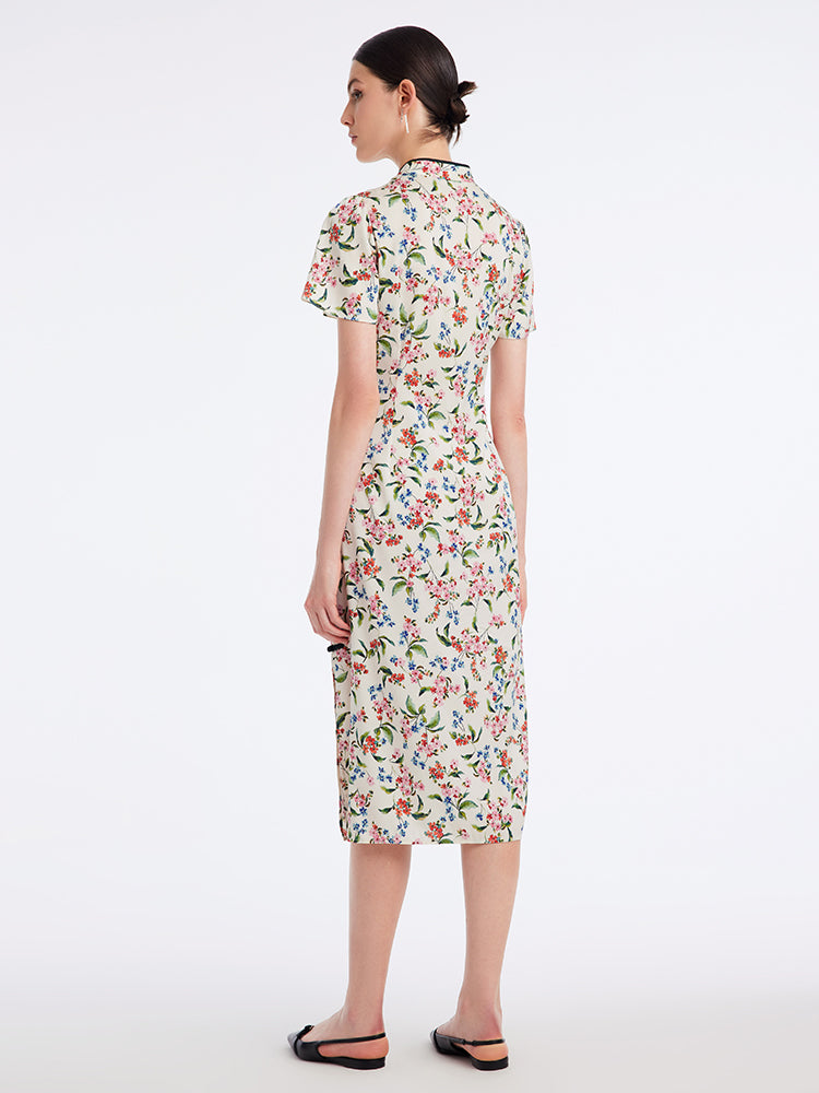 İpek Yırtmaçlı Cheongsam Qipao Midi Elbise