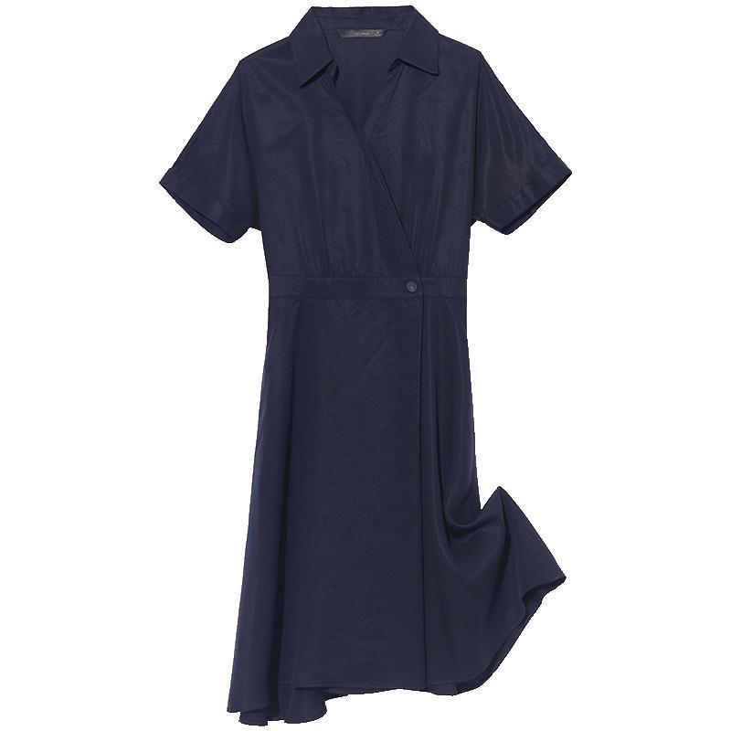 Tencel Asimetrik Tek Düğme Midi Elbise