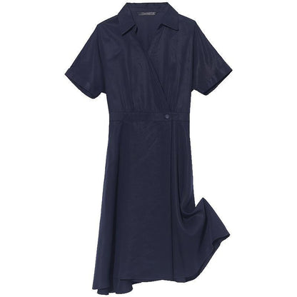 Tencel Asimetrik Tek Düğme Midi Elbise