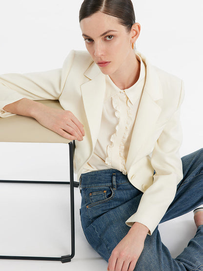 Kamgarn Yün Yaka Kadın Crop Blazer