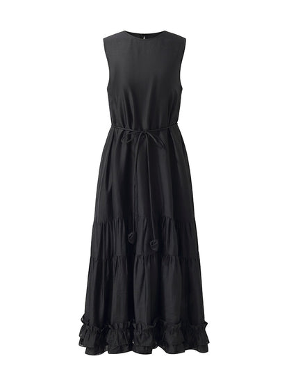 Tencel Kadın Katlı Yelek Midi Elbise Slip Elbise Ve Kemerli