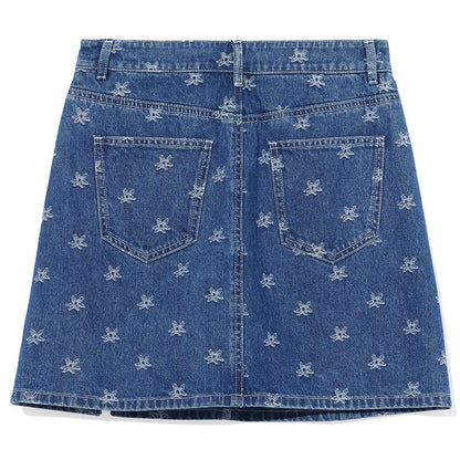 Jakarlı Denim Yarım Kadın Etek