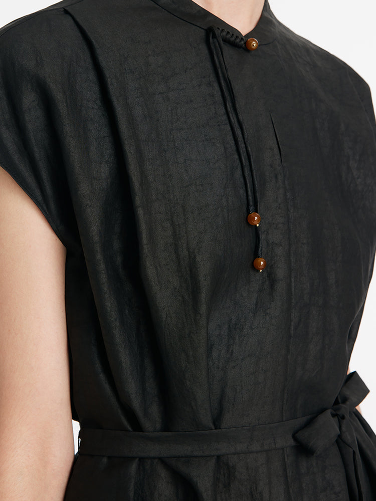 Xiang Yun İpek Yırtmaçlı Cheongsam Kadın Qipao Maxi Elbise Kemerli
