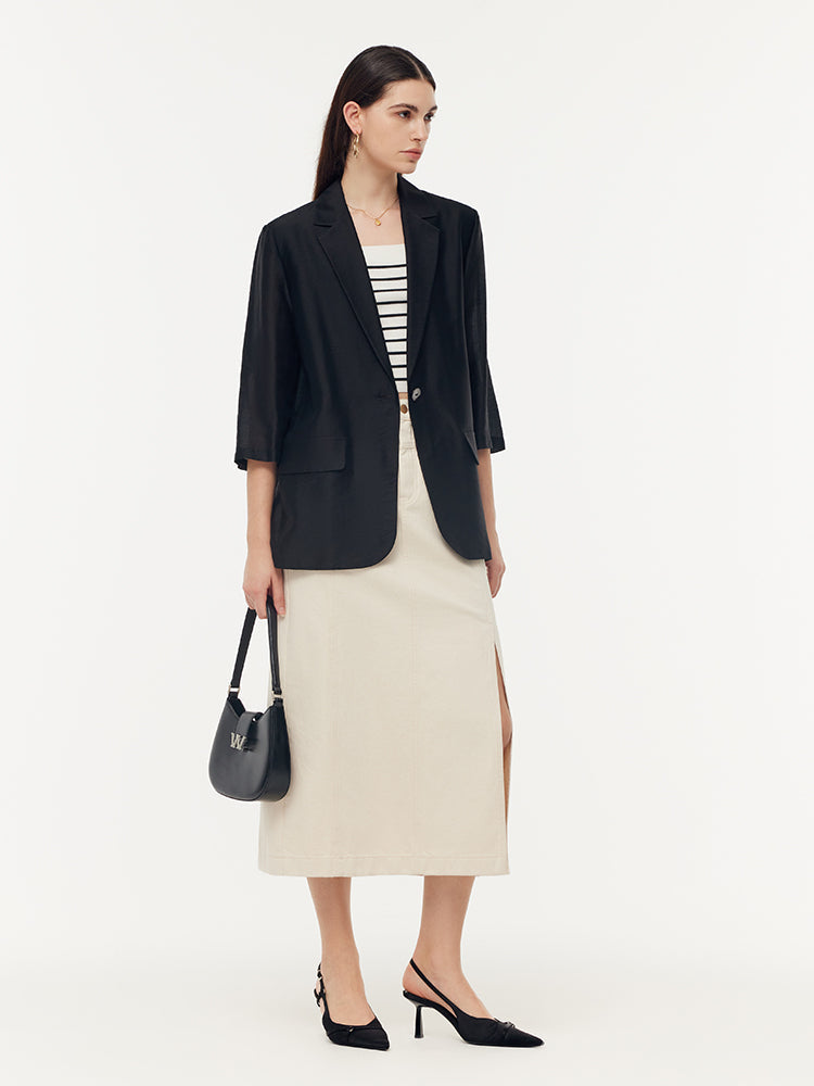 Tencel Tek Düğme Kadın Blazer