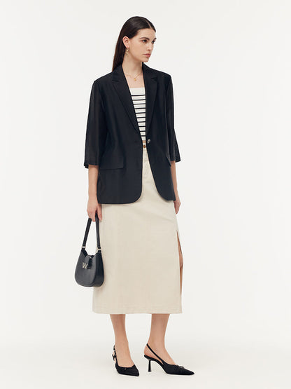 Tencel Tek Düğme Kadın Blazer