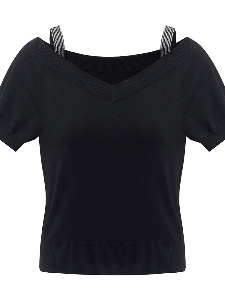 Tencel Soğuk Omuzlu Beli Büzgülü Kadın Triko Üst