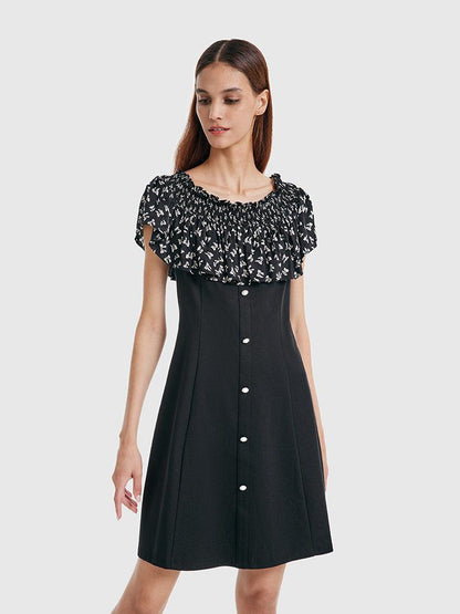 Çiçekli Patchwork Tek Yaka Elbise