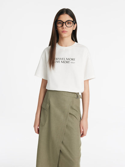 Saf Pamuklu Şık Harf Baskı Kadın T-Shirt