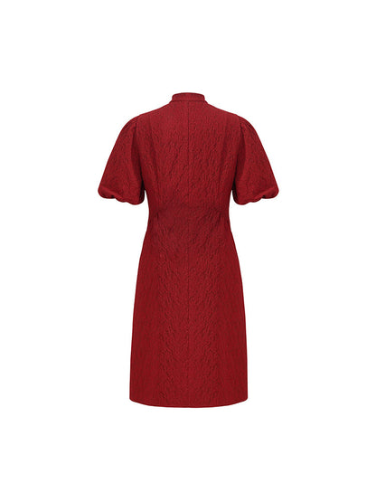 Çiçekli Jakarlı Mandarin Yakalı Kadın Mini Qipao Elbise