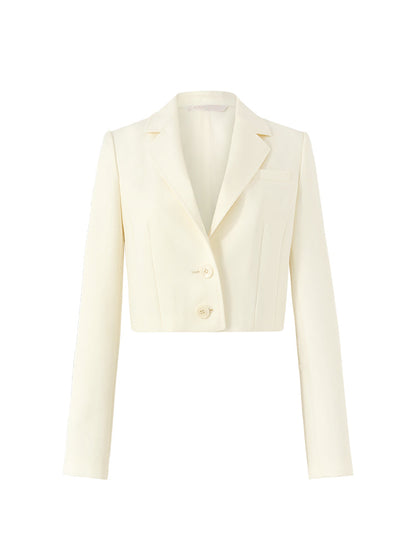 Kamgarn Yün Yaka Kadın Crop Blazer