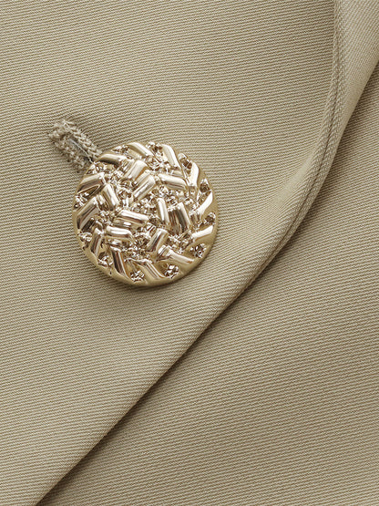 Crop Blazer Ve Kaşkorse Ve Piliseli Midi Etek Üçlü Takım