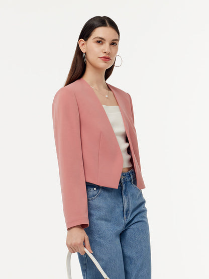 Asetat Yakasız Kadın Crop Blazer