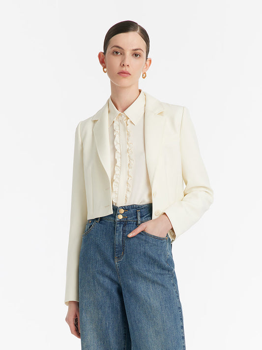 Kamgarn Yün Yaka Kadın Crop Blazer