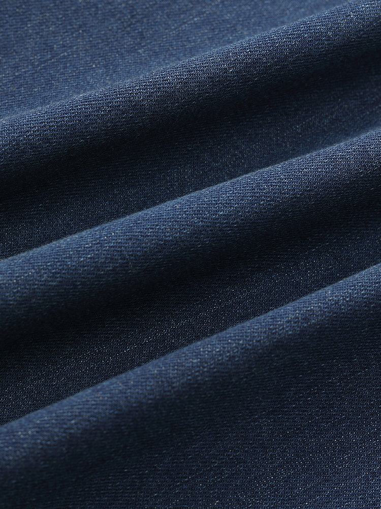 Tek Sıra Düğmeli Kemerli Kadın Midi Denim Elbise
