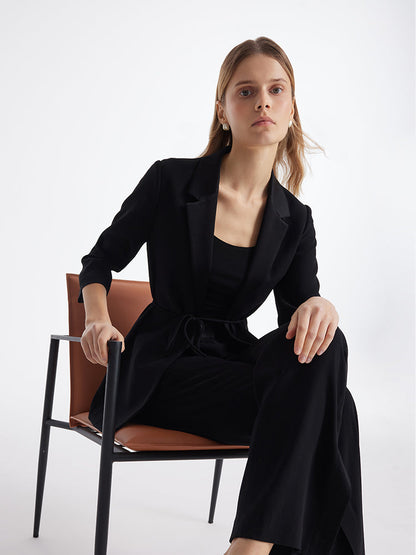Triasetat 3/4 Kollu İpli Kemerli Kadın Blazer