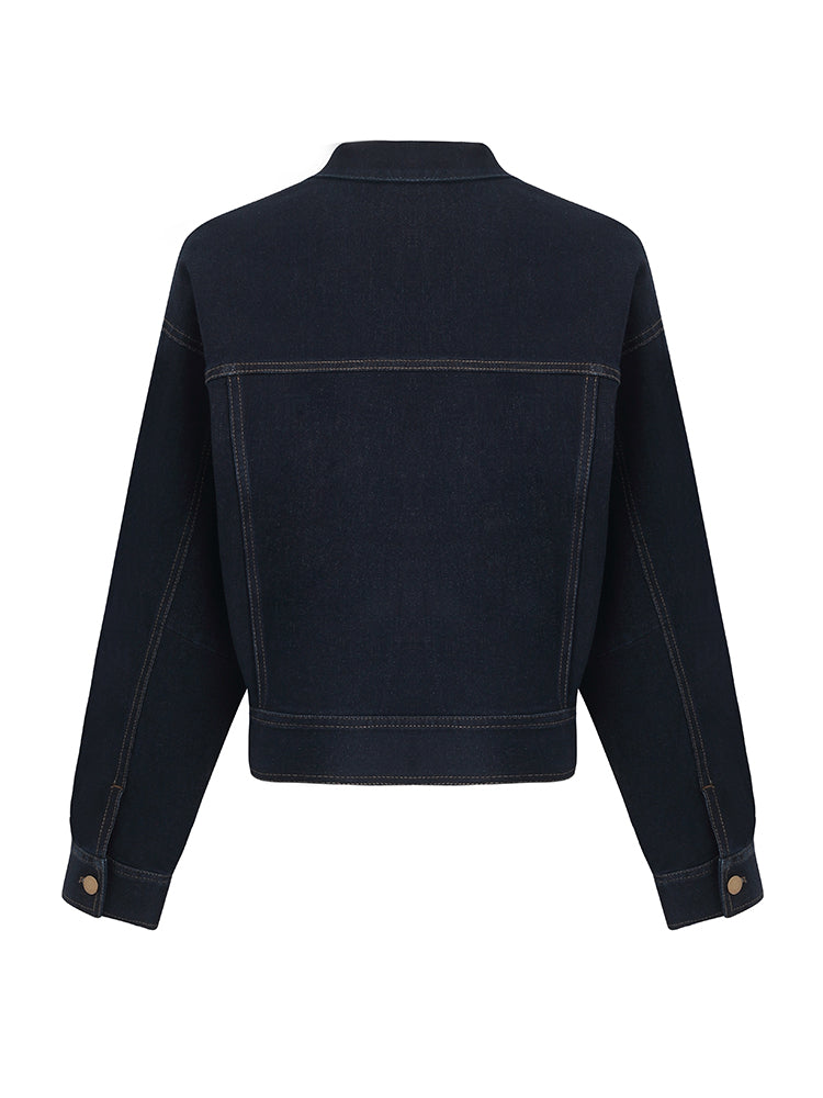Dik Yaka Denim Kadın Crop Ceket