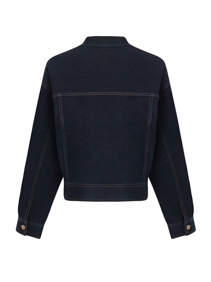Dik Yaka Denim Kadın Crop Ceket