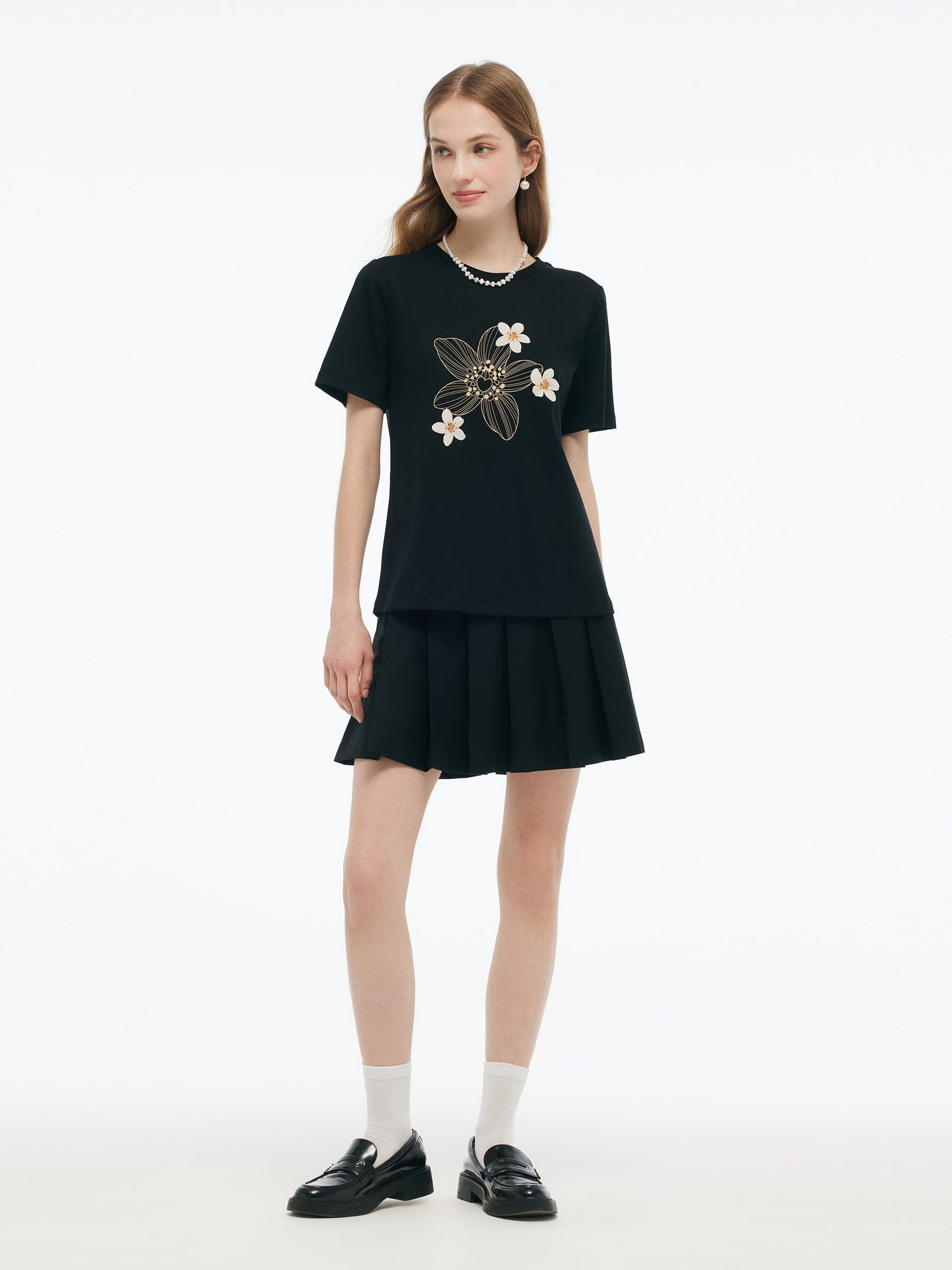 Çiçek Desenli Kadın Örgü T-Shirt
