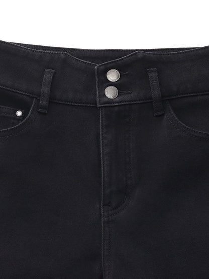 Denim Yüksek Belli Polar Astarlı Kadın Geniş Paça Kot
