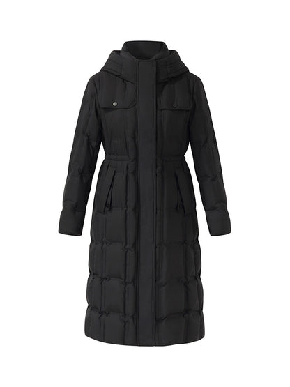 Longline Kapüşonlu Kaz Tüyü Mont