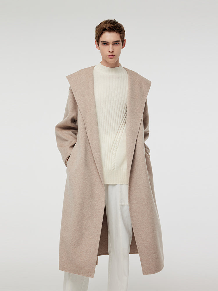 Yün Kaşmir Unisex Kapşonlu Wrap Kaban