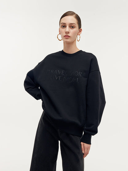 %100 Pamuk Loose Fit Harf İşlemeli Uniseks Kazak