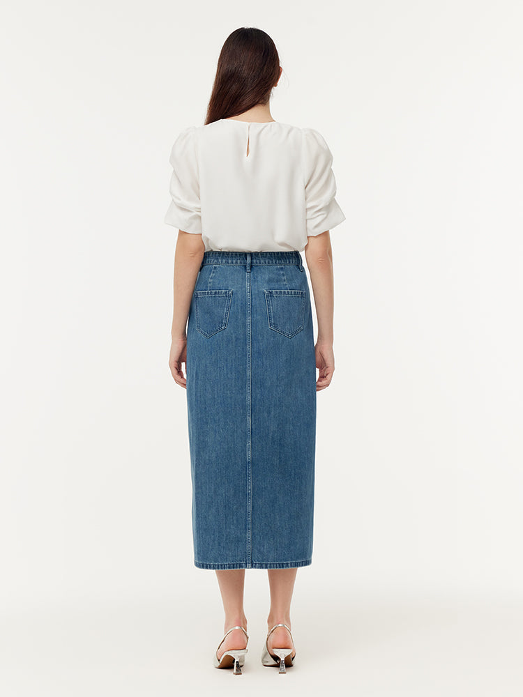 %100 Pamuk Denim Simli Ayarlanabilir Bel Kadın Etek