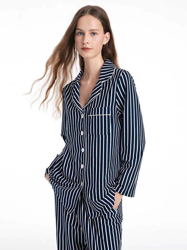 Uzun Kollu Ve Pantolonlu Çizgili Pijama İkili Takım