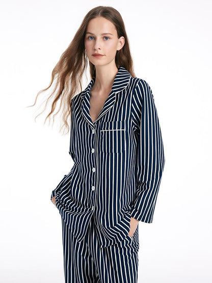 Uzun Kollu Ve Pantolonlu Çizgili Pijama İkili Takım