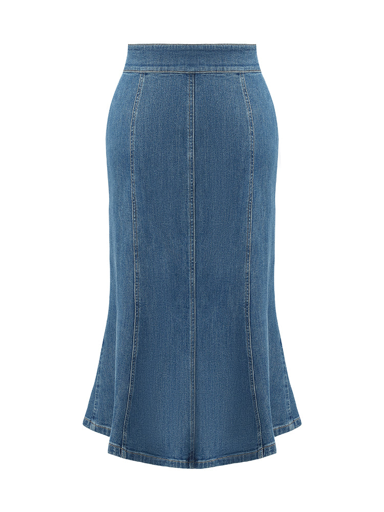 Denim Yüksek Belli Deniz Kızı Kadın Etek