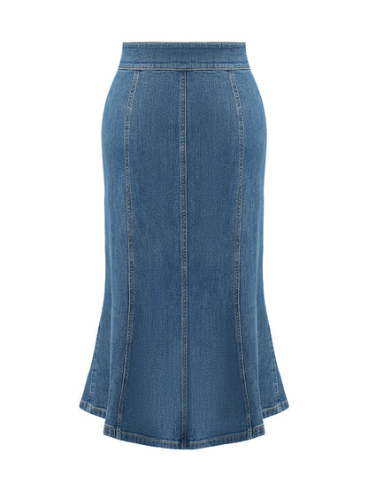 Denim Yüksek Belli Deniz Kızı Kadın Etek