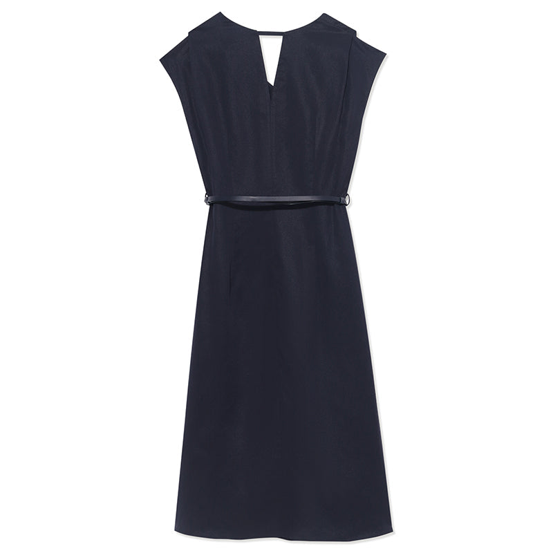 Lacivert V Yaka Tencel Midi Elbise