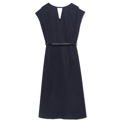 Lacivert V Yaka Tencel Midi Elbise