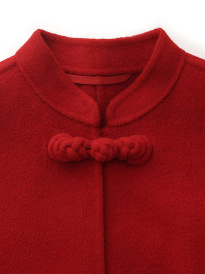 Tencel Yün Cheongsam Düğmeli Kadın Kaban