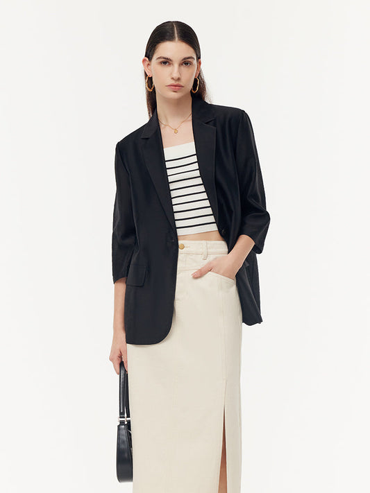 Tencel Tek Düğme Kadın Blazer