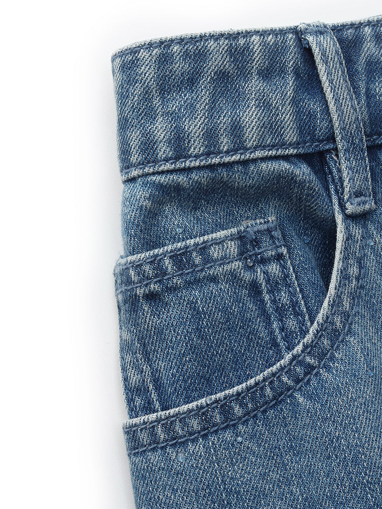 %100 Pamuk Denim Simli Ayarlanabilir Bel Kadın Etek