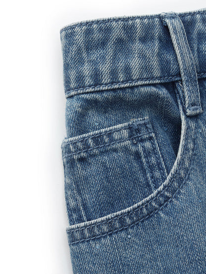 %100 Pamuk Denim Simli Ayarlanabilir Bel Kadın Etek