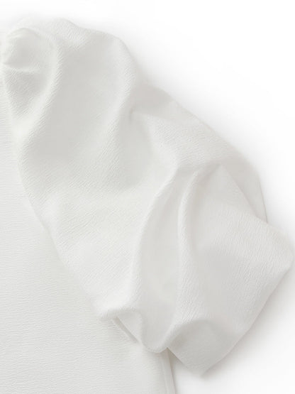 Asetat Dantelli Puf Kollu Kadın T-Shirt