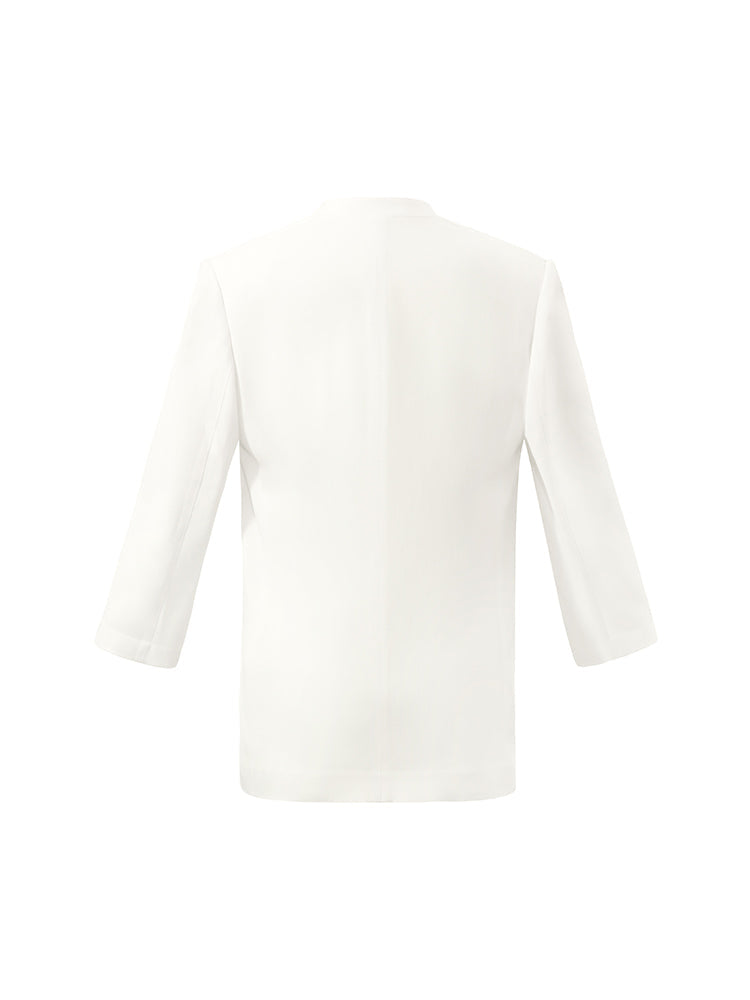 Asetat 3/4 Kollu Tek Düğme Kadın Blazer