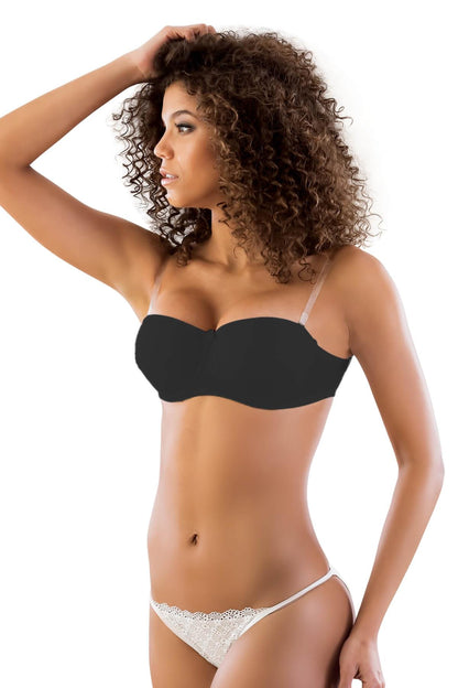 SİYAH DesBerries 702 Şeffaf Askılı Push-Up Sütyen