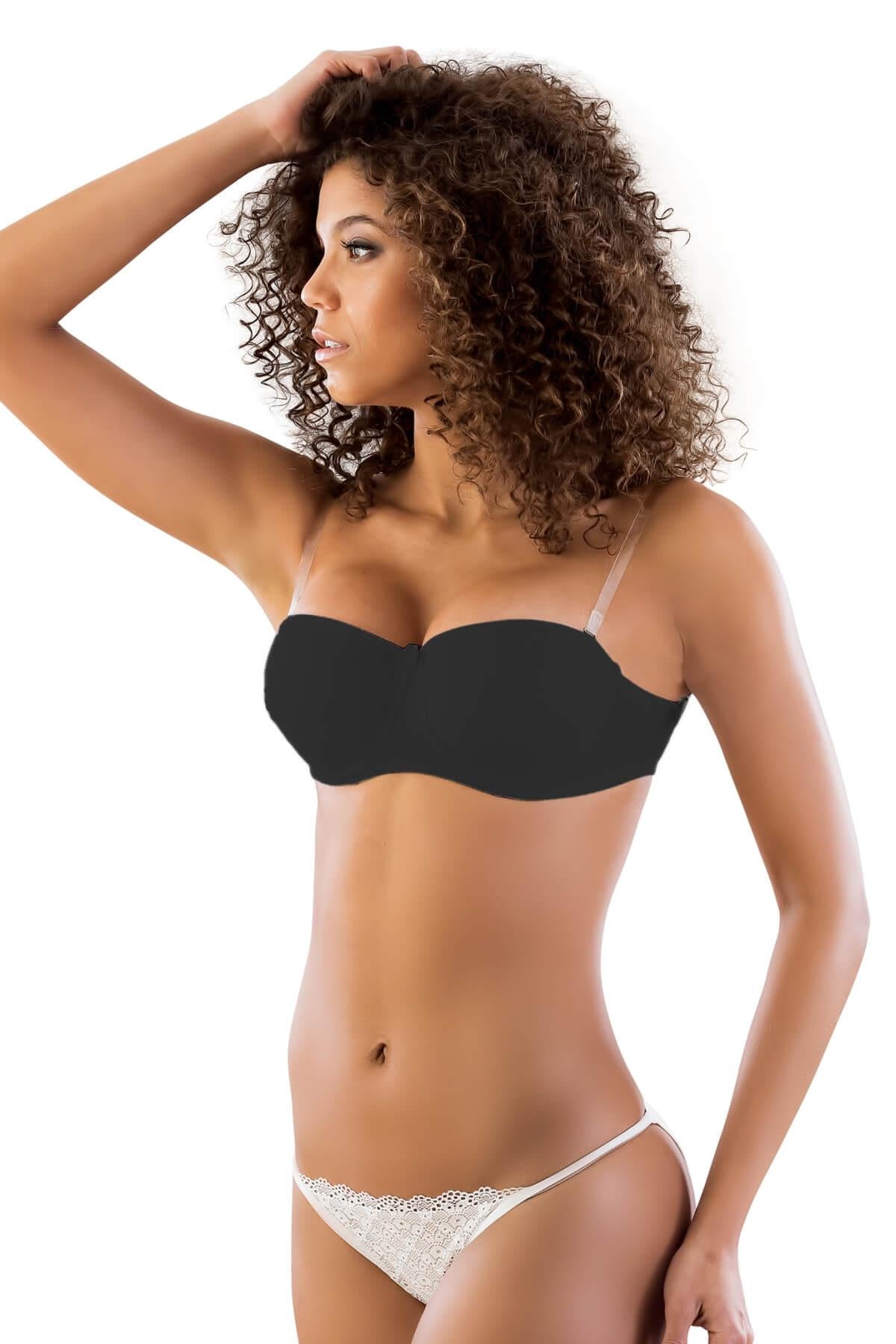 SİYAH DesBerries 702 Şeffaf Askılı Push-Up Sütyen