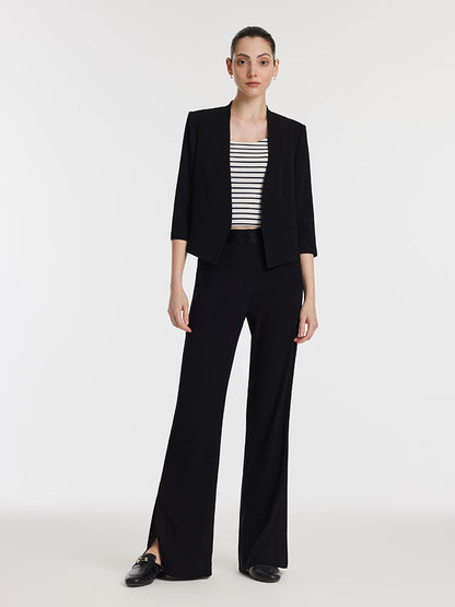 Triasetat 3/4 Kollu Kadın Crop Blazer