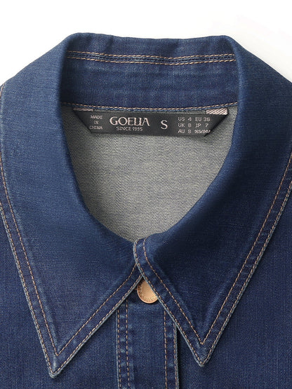 Tek Sıra Düğmeli Kemerli Kadın Midi Denim Elbise