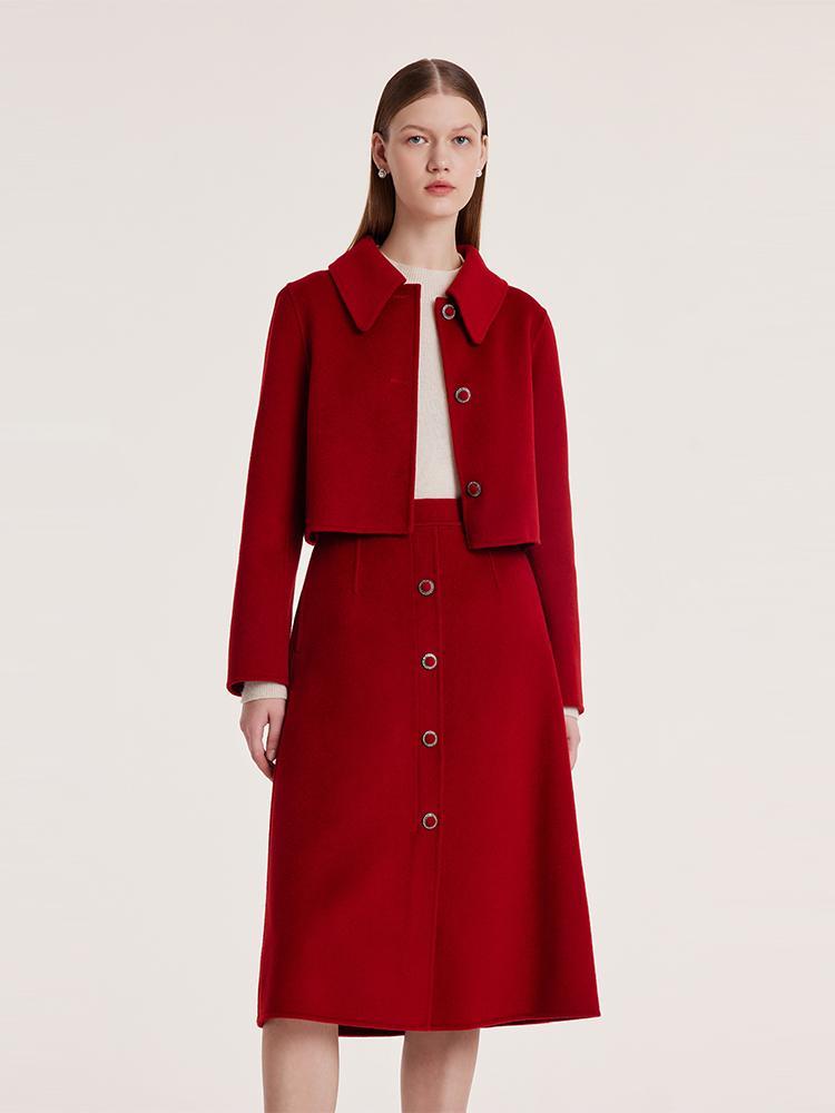 Tencel Yün Crop Ceket Ve Yarım Kadın Etek Takım