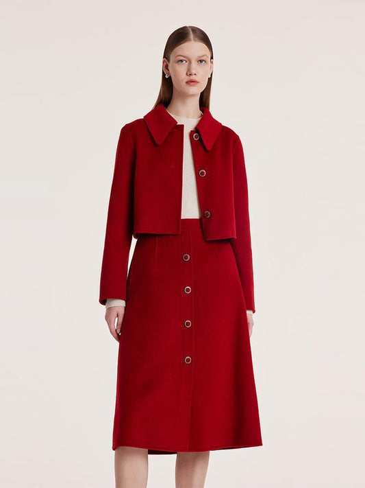 Tencel Yün Crop Ceket Ve Yarım Kadın Etek Takım